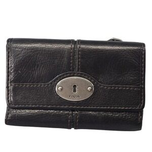 Fossil Wallet Womens One Size Brown Leather Zip-Around Credit Card Folding